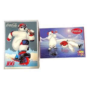 Vintage Coca Cola Jigsaw Puzzle 100 pcs Spinning Bottle & Rollerblade Polar Bear